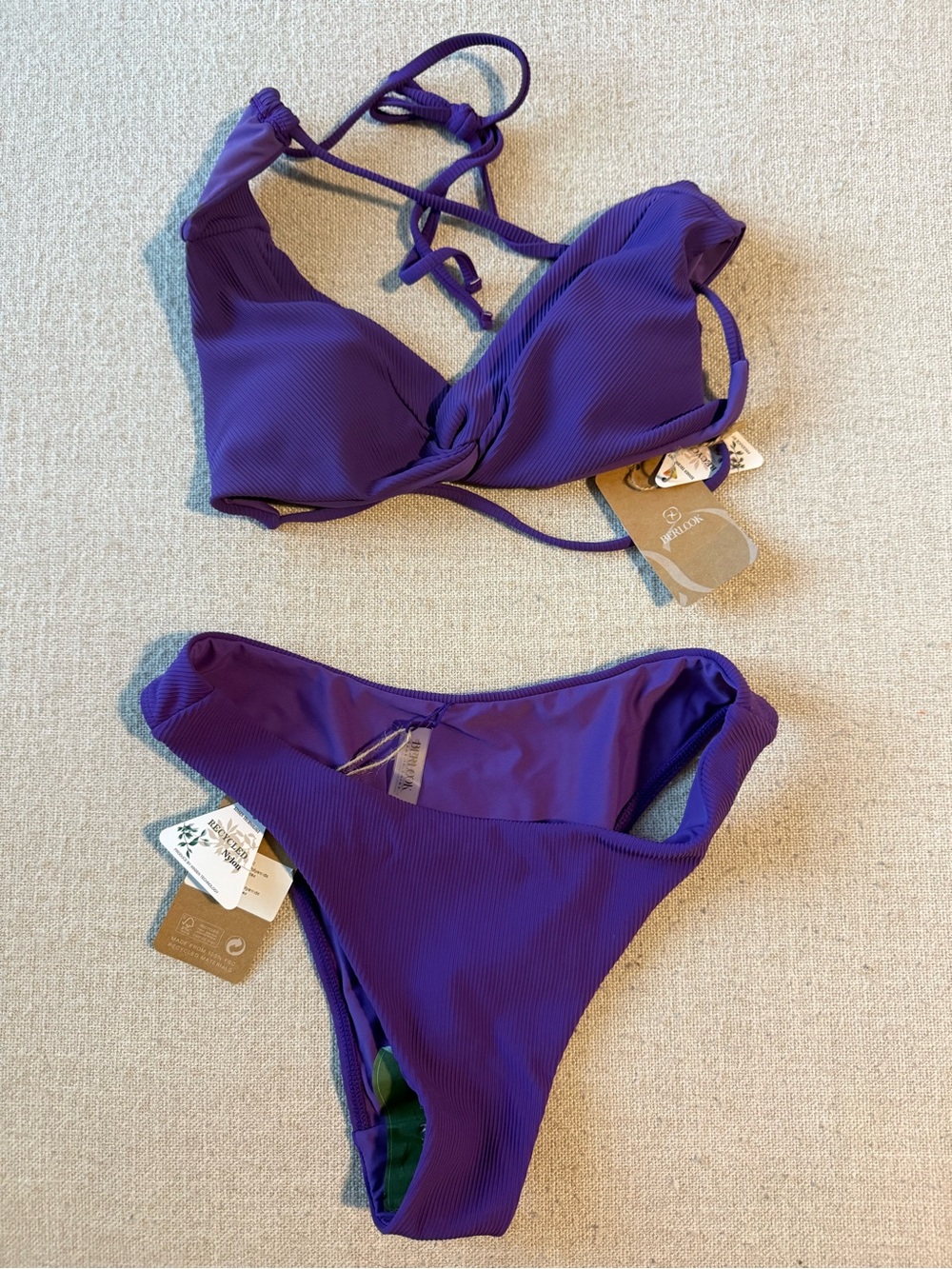 NWT! BERLOOK Women's Purple Tie-Back Bikini Set - Small top, Medium Bottom